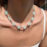 Daiiibabyyy  Summer Mint Blue Starfish Beaded Necklace Bracelet Ring Seaside Vacation Jewelry Set For Women And Girls Boho style