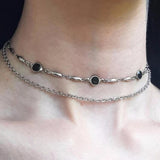 Daiiibabyyy  Gothic Personality Geometric Circular Black Crystal Spliced Double Layer Necklace for Women Men Punk Alternative Witch Jewelry