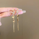 Daiiibabyyy  Silver Needle Zircon Butterfly Tassel Earrings  Personalized Fashionable High-end Earring Light Luxury Versatile Jewelry