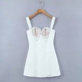 Daiiibabyyy  Women V neck Backless Party Skater Short Sling Dress Sexy Stitching Lace Bra Corset Style Spaghetti Strap Mini Dresses