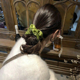 Daiiibabyyy  Green Satin Tulle Hair Scrunchie Sweet Minimalist Ponytail Holder Elastic Hair Band for Women Girls