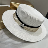 DAIIIBABYYY  -  Panama Fashion Retro White Black Top Hat Travel Straw Cap Sunshade Fedora Ribbon Classical Outdoor Hat
