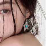 Daiiibabyyy  Bohemian Imitation Green Stone Star Pendant Earrings for Women Vintage Geometric Irregular Star Drop Earrings Jewelry Gifts
