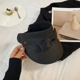 DAIIIBABYYY  -  Trendy Bow Woven Hollow Top Decorative Straw Hat for Women, Summer Seaside Sun Hat, Cycling Vacation Sun Shading Hat