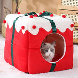 DAIIIBABYYY  -  Christmas Cat Beds Closed Puppy House Winter Warm Pet Dog Sleeping Nest Large Space Bed for Small Dogs Cat Rabbit Holiday Gift