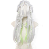 Daiiibabyyy  26inches Synthetic Cosplay Wig For Women Long White Green Wig for Halloween Christmas Parties Cosplay Wig