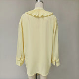 Daiiibabyyy  2025 Elegant Sexy Chiffon Summer Tops Pleated Ruffles Trim V-neck Long Sleeved Sheer Loose Shirts Blouse Holiday Streetwear