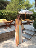 Daiiibabyyy  Gradient Dress V Neck Braid Dress Sleeveless Cover Up Pintuck Draped Midi Dress Chic Casual Beach Women Clothing