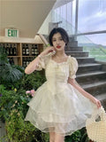 Daiiibabyyy  Summer Princess Skirt Sweet Three layer Yarn Skirt for Girls Pong Dress with Detachable Bow  birthday dress for women