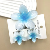 DAIIIBABYYY  -  3Pcs Sweet Colorful Plumeria Flower Shark Clip Hair Claw Bohemian Ponytail Clip Plastic Hairpin Barrette Summer Hair Accessories