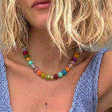 Daiiibabyyy  Trendy Colorful Resin Beads Chain Necklaces for Women Men Boho Handmade Choker Necklaces Vacation Statement Jewelry Gifts