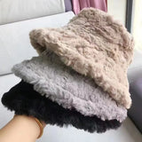 Daiiibabyyy Version of Plush Hat Personality and Ear Protection Lovely Bucket Hat  Woman Winter Face Small Fisherman Hat