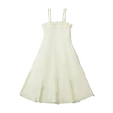 Daiiibabyyy  Sexy Solid color Slash Collar Corset Style Sling Dress Women Slim Waist A-Lined Swing Midi Long Dresses Summer Robe