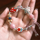 DAIIIBABYYY  -  Vintage candy ceramic strawberry bear woven bracelet for girls