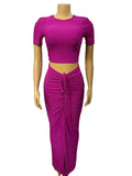 DAIIIBABYYY  -  Solid Chic Two Piece Sets for Women Round Neck Short Sleeve Tops High Waist Spliced Folds Chic Skirts Chic Set Female New