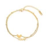 Daiiibabyyy Titanium Steel Gold Color Double Layer Chain Heart Anklet Bracelet On Leg Foot Jewelry For Women Jewelry Accessories Charm Ankle