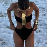 Daiiibabyyy  Beach Outfits Woman Bikini Backless Black Set Bikinis High Waist Bottom Swimsuit Women's Two-piece Two Piece Swimsuit Beachwear
