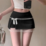DAIIIBABYYY  -  Female Sweet Lace Patchwork Skirts Summer Women Clothes Fashionable Irregular Bow A-line Skirt Kawaii Solid Color Slim Skirt