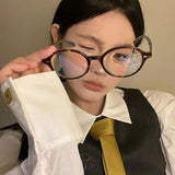 DAIIIBABYYY  -  Y2K Small Oval Frame Glasses Women Retro Eyewear Decorative Plastic Computer Reading Eyeglasses Blue Light Blocking Glasses
