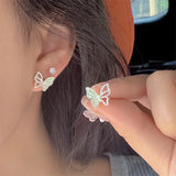 DAIIIBABYYY  -  Blue Pink Butterfly Bow Pearl Stud Earrings Set for Women Fish Tail Aurora Planet INS Korean Fashion Sweet Girls Earring Jewelry