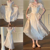 Daiiibabyyy Women Fashion Sweet Vintage Dress Tighten The Waist 2024 Spring Summer New Fashion Dress French Style Kawaii Lovely Dress