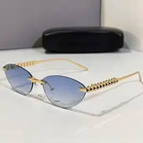 Daiiibabyyy  Retro Frameless Trimmed Cat Eye Rivet Small Frame Sunglasses for Men and Women Round Face Slimming Hip-hop Trampoline Sunglasses