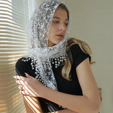 Daiiibabyyy  Simple Floral Printed Lace Triangle Scarf Embroidered Ethnic Style Lace Head Scarf for Women Lightweight Scarf Accessories