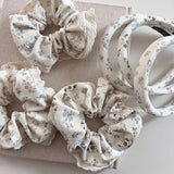 Daiiibabyyy -  French Style Milk White Background Floral Large Intestine Hair Band Rubber Band Ponytail Hair String Headband Hair Accessories