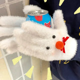 Daiiibabyyy  Winter Warm Sweet Bow Plush Gloves for Women Five-finger Gloves Cartoon Red Nose Snowman Mittens Girls Christmas Friend Gifts