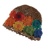 Daiiibabyyy  Sweet Colorful Flower Hollow Knitted Hat Crochet Bohemian Style Beanie Cap Thin Hollow Ethnic Style Pullover Hat Ladies