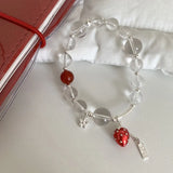 Daiiibabyyy  Funny Transparent Glass Beads Red Enamel Strawberry Simulation Fruit Flower Pendant Charm Bracelets for Women Accessories