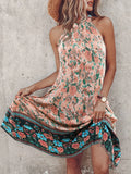 DAIIIBABYYY  -  Women Summer Printing Patchwork Party Dress, Halter Loungewear Simple Sweet Holiday Dress, Sleeveless Elegant Sexy Ladies Dress