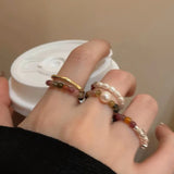 DAIIIBABYYY  -  Retro Beaded Pearl Ring for Women Fade-Resistant Unique Design Finger Ring Colorful Beaded Geometric Shape Temperament Jewelry