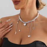 DAIIIBABYYY  -  Multilayer Heart Shaped Pendant Pearls Necklace Romance Fashion Jewelry Accessory for Trendy Women Ladies Daily Use