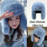 Daiiibabyyy  Lamb Fur Cap Solid Color Men Women Pilot Hat Anti-cold Warmer Faux Fur Pilot Cap Adjustable Soft Ear Protection Hat Daily