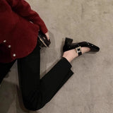 DAIIIBABYYY   -  French Retro Mary Jane Shoes Women Spring and Autumn New Square Head Thick Heel Shoes Diamond One Line Buckle High Heels