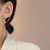 Daiiibabyyy  Hollow Out Heart-Shaped Zircon Ring Colorful Zircon Metal Simple Earrings Unique Ferris Wheel Design Women's Jewelry Earrings