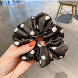 DAIIIBABYYY  -  Korean Fashion Leopard Plaid Scrunchies Simple Elegant Black White Dots Hair Ties Ropes Women Rubber Band Preppy Chic Headwear