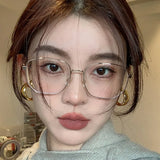 DAIIIBABYYY  -  New Fashion Anti-Blue Light Glasses Glitter Metal Gold Color Frame Flat Lens Plain Eyeglasses Women Large Square Frame Eyewear