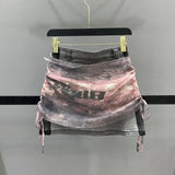 DAIIIBABYYY  -  Female Trend Sexy Pleated Denim Half Skirt Summer Fashionable Drawstring High Waist A-line Skirt Women Clothing Vintage Skirts