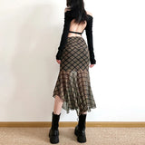 DAIIIBABYYY  -  New Women's Solid Color Slim Fit Street Fashion High Waist Bag Hip Plaid Skirt