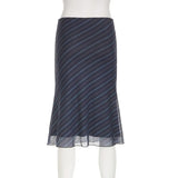 Daiiibabyyy  High Waist Chiffon Midi Skirts for Women Diagonal Striped Slim Flowy Ruffle Hem Casual Elegant Skirt
