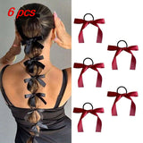 Daiiibabyyy  6 Pcs Ladies' Elastic Hair Bands Set Korean Silk Ribbon Bow Retro Jk Lolita Headwear Hair Ties High-quality Hair Accessories