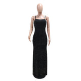 DAIIIBABYYY  -  Summer New Spaghetti Strap Dresses Solid Diamond Sheath Mermaid Floor Length Basic Style Sexy Ladies Evening Night Club Hot