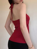 DAIIIBABYYY  -  Elegant Fashion Sexy Slim Halter Top Solid Folds Backless Slash Neck Sleeveless Tank Tops Women 2025 Summer Streetwear