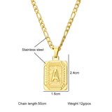 Daiiibabyyy Fashion Initial Pendant Necklace for Women Simple Stainless Steel Cuba Link Charm Letter Square Necklace Men Jewelry Couple Gift