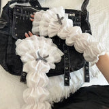 DAIIIBABYYY  -  Lolita Jk Lace Fingerless Gloves Women Bow Kawaii White Lace Sleeve Cover Ballet Strap Y2K Cosplay JK Clothing Accessories