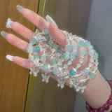 Daiiibabyyy  Korean Blue Crystal Beads Butterfly Bracelets For Women Girls Sweet Gradient Beaded Adjustable Chain Bracelet Jewelry