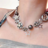 Daiiibabyyy  Punk Retro Button Star Pendant Necklace Trendy Delicate Silver Color Unisex Choker Personalised Luxury Jewelry for Women