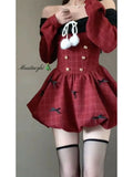 DAIIIBABYYY  -  Japan Year Sweet Christmas Dress Women Off Shoulder Sexy Bow Kawaii Dresses Famale Korean Fashion Plaid Casual Clothes Winter